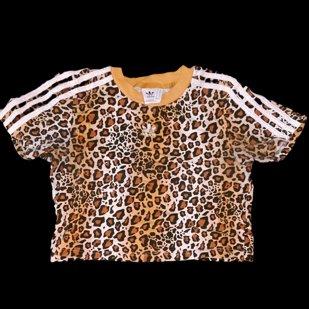 Adidas Animal Print Crop Top - Orange and Black